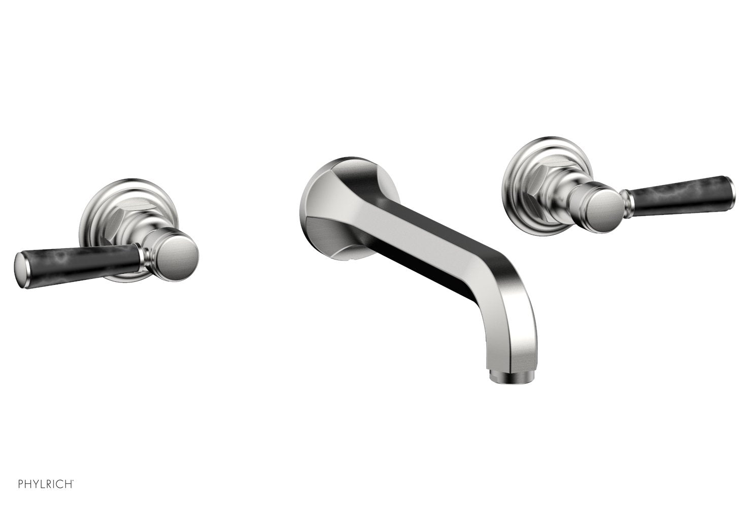 HEX TRADITIONAL Wall Lavatory Faucet Set - Black Marble Lever Handles 500 13 - Modern Bathroom Sink Faucet for Home & Commercial Use