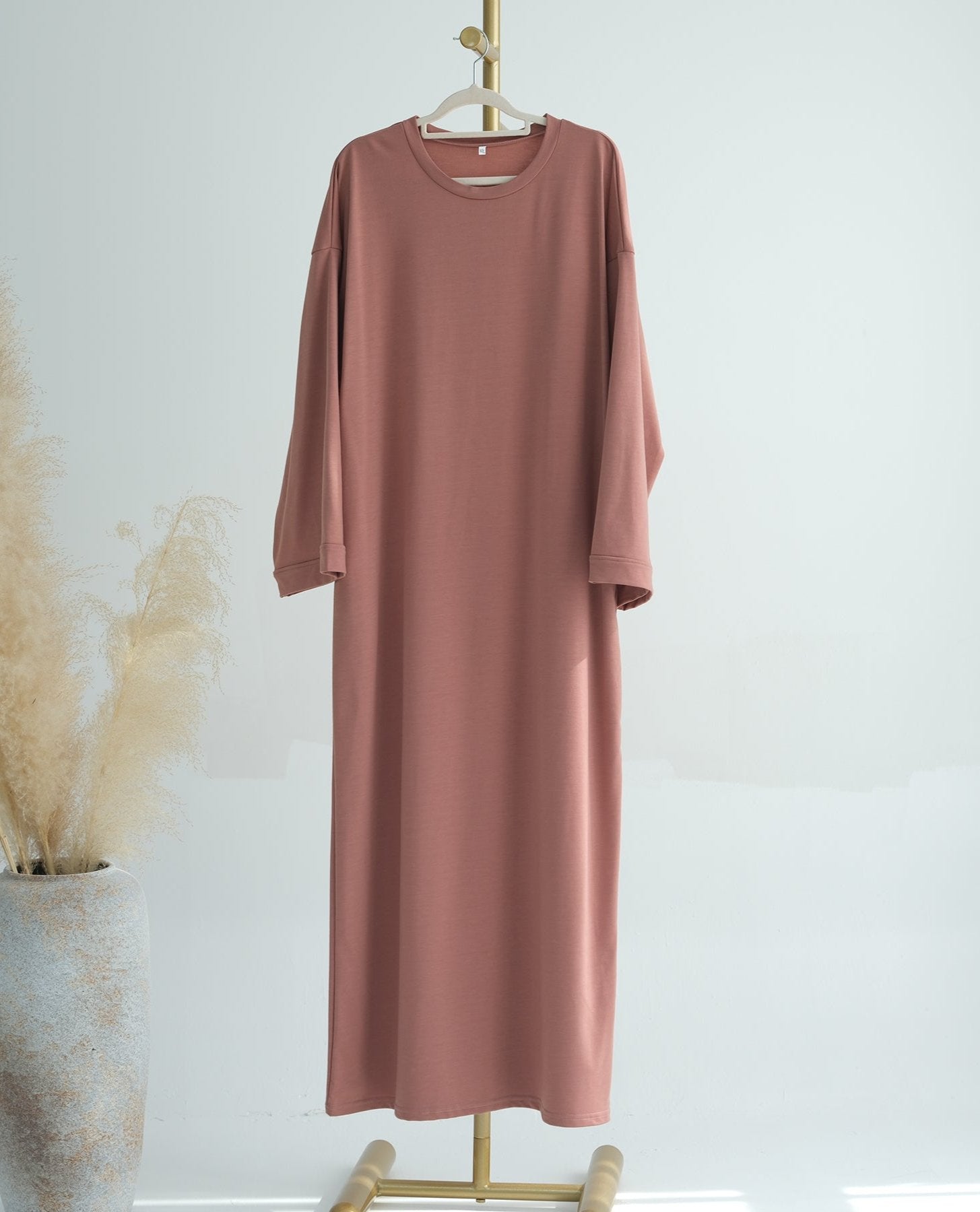 Ava Knit Maxi Dress for Women - Flowy Long Sleeve Elegant Midi Dress in Salmon Pink | Perfect for Weddings, Parties & Casual Outings