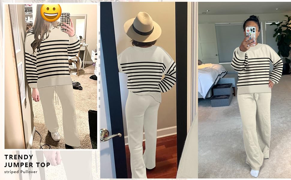 ETCYY Women's Elegant Knit Lounge Set - 2 Piece Sweater Top & Wide Leg Sweatpants Outfit | Cozy Home Wear, Casual Loungewear, Relaxing Outfit for Women