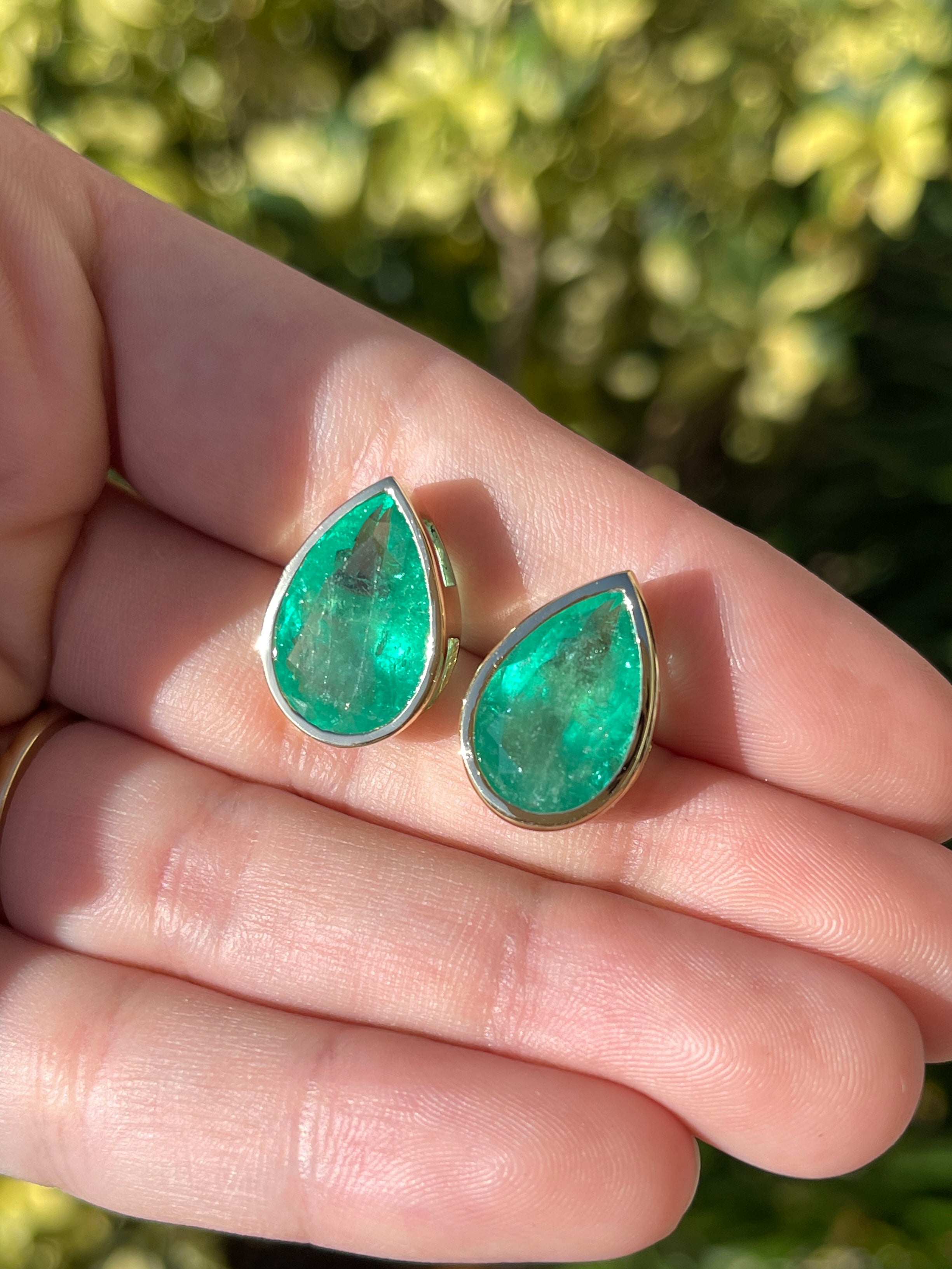 13.15tcw Large Teardrop Emerald Bezel Earrings in 18K Gold - Elegant Dangle Earrings for Women, Perfect for Weddings, Parties & Special Occasions