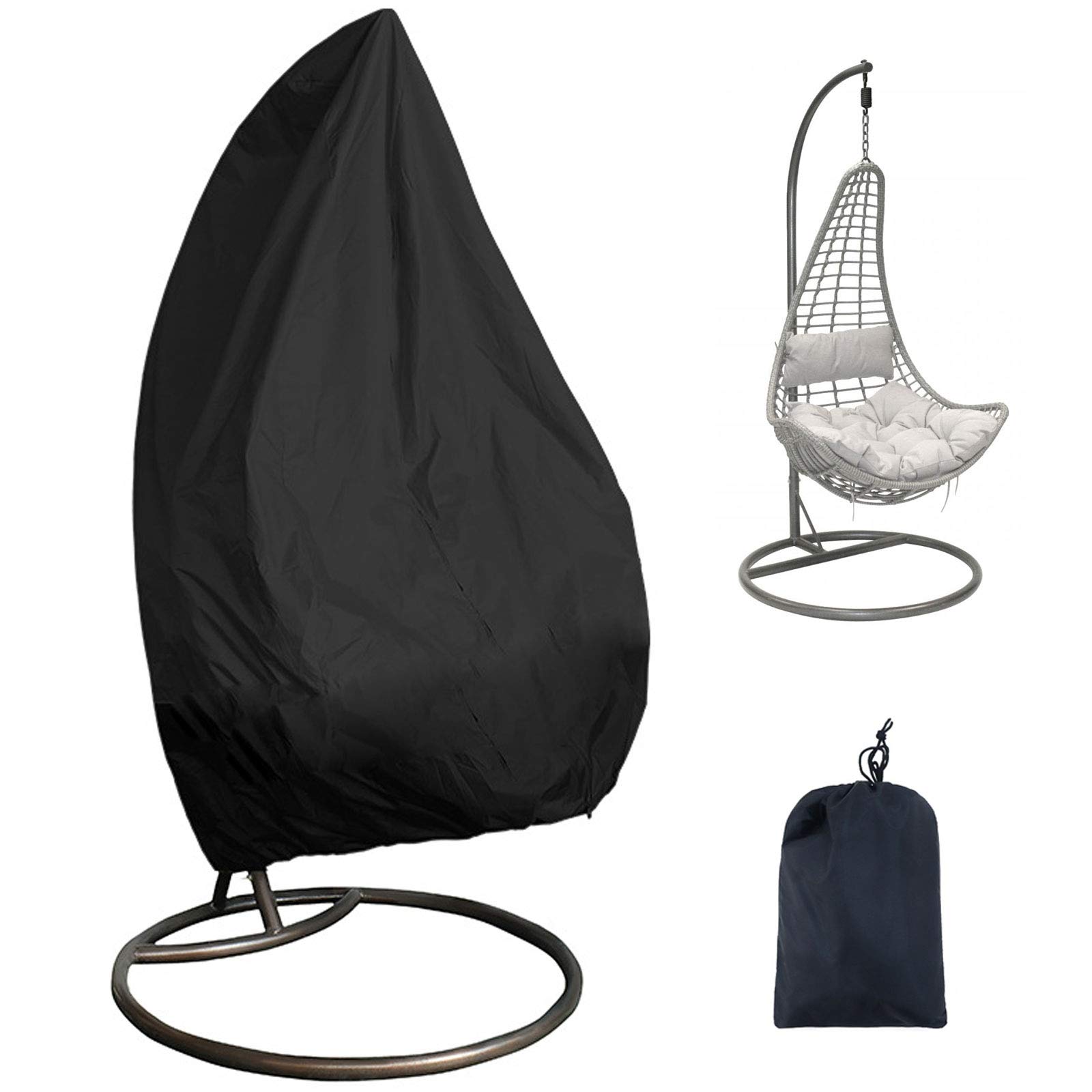 Waterproof Outdoor Furniture Cover - Garden Hanging Chair & Egg Chair Protector for Patio Swing, Terrace Rocking Chair (74.8x47.3in, Black) - Perfect for Rain, Snow & UV Protection in Backyard, Balcony or Poolside