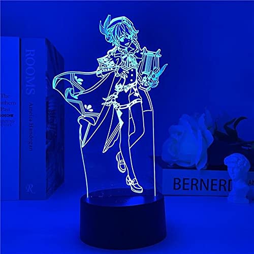 3D LED Venti Figure Anime Game Night Light - 16 Color Changing Remote Control Table Lamp for Bedroom Decor, Perfect Gift for Anime Fans (Genshin Impact Inspired) - Ideal for Gaming Rooms, Kids' Bedrooms & Anime Collections