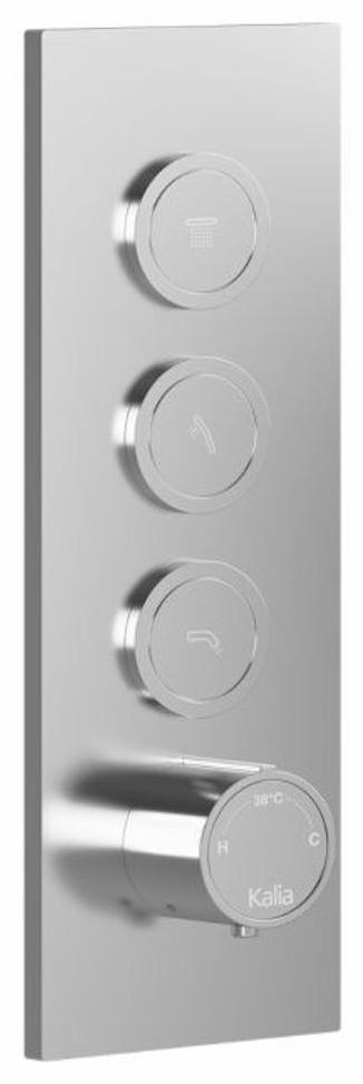 3-Way Thermostatic Shower Valve Trim with Push Button Control - Chrome Plated (Model 106834-110 Kalia) for Bathroom Remodel & Luxury Spa Experience