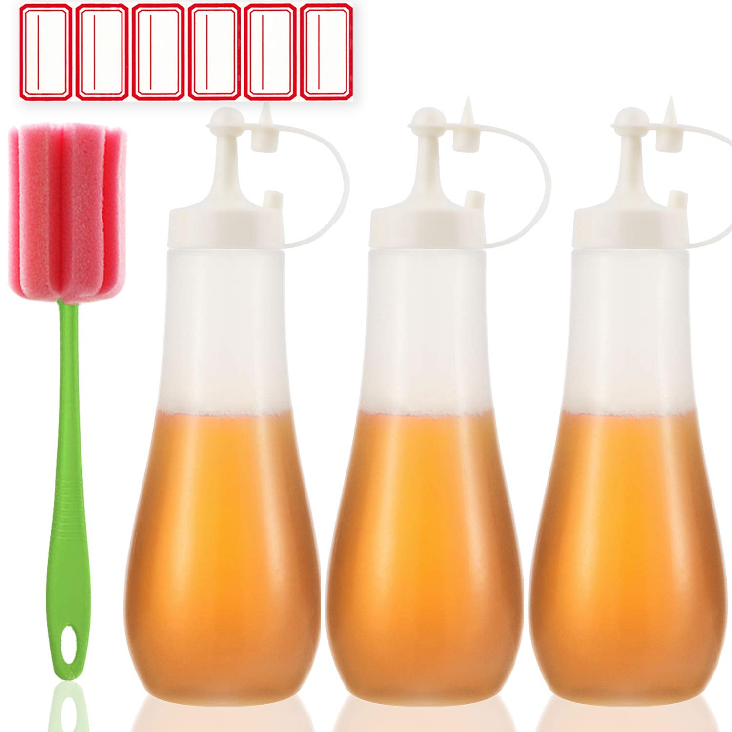 Premium 12oz Plastic Condiment Squeeze Bottles - Pack of 3 | Leak-Proof Kitchen Sauce Dispenser for Ketchup, Mustard, Syrup & Salad Dressing | Ideal for Restaurants, BBQs, Pancake Art & Home Cooking