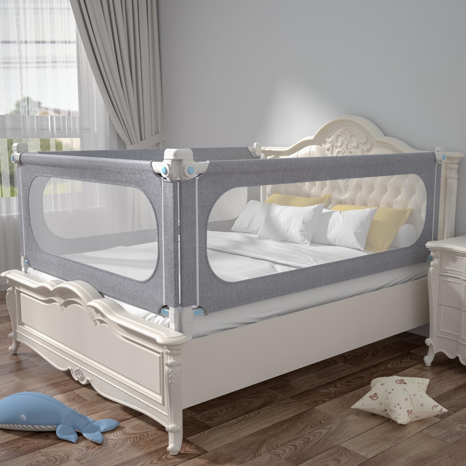 **Upgraded Adjustable Height Toddler Bed Rail Guard - Safety Bedside Rail for Twin/Full/Queen/King Size Beds (74