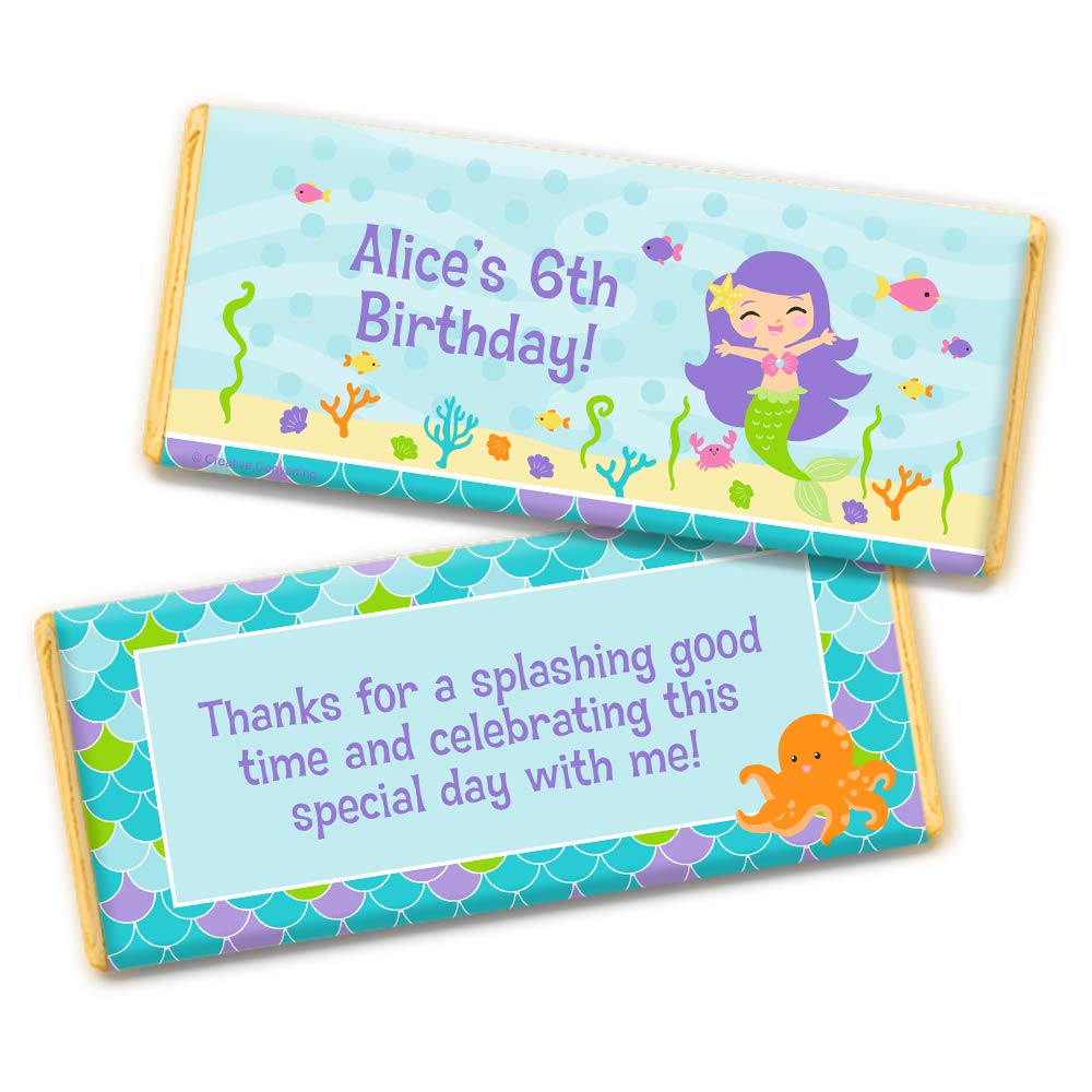 Personalized Mermaid Birthday Candy Bar Wrappers - DIY Mermaid Party Supplies for Kids Birthday Favors, Baby Showers & Ocean Theme Celebrations (25 Count)