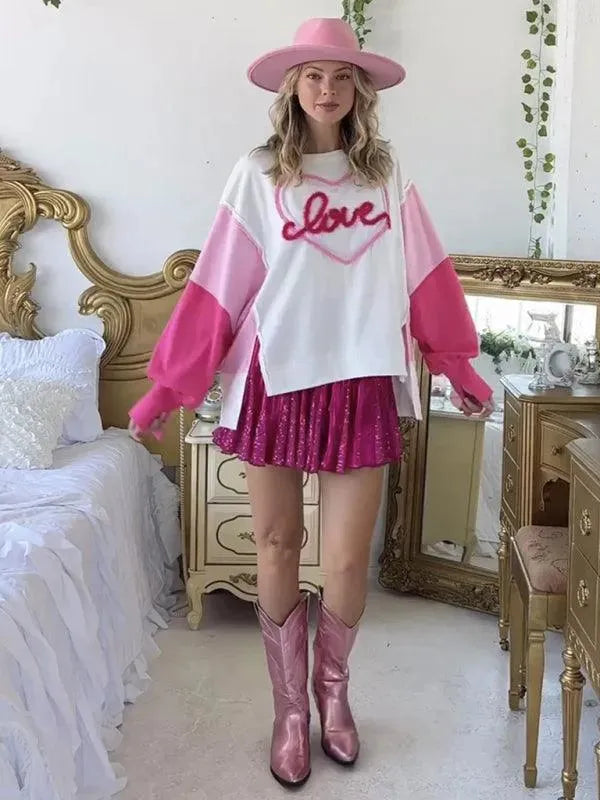 Embroidered Love Women's Sweatshirt - Cozy Pullover for Casual Wear, Date Nights & Fall Fashion