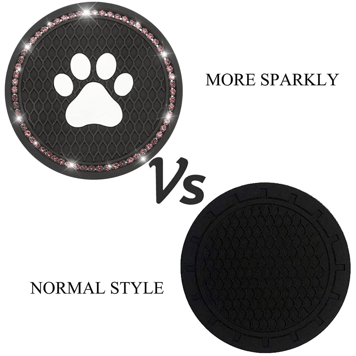 2PCS Universal Bling Car Cup Coaster Set - Rhinestone Dog Paw Design Car Accessories (2.75 Inch) - Non-Slip Cup Holder Insert Mat Pad for Most Vehicles - Perfect for Coffee, Drinks & Road Trips (Black/Pink)