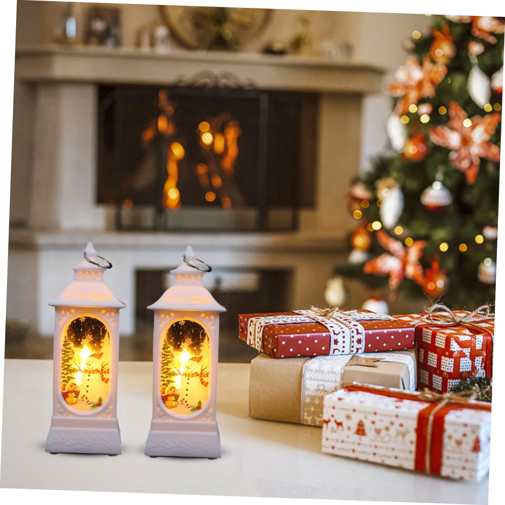2 Pack LED Christmas Candle Lanterns - Battery Operated Snowman Decor with Warm White Lights, Hanging/Tabletop Holiday Decor for Home, Party, Xmas Tree & Winter Decoration