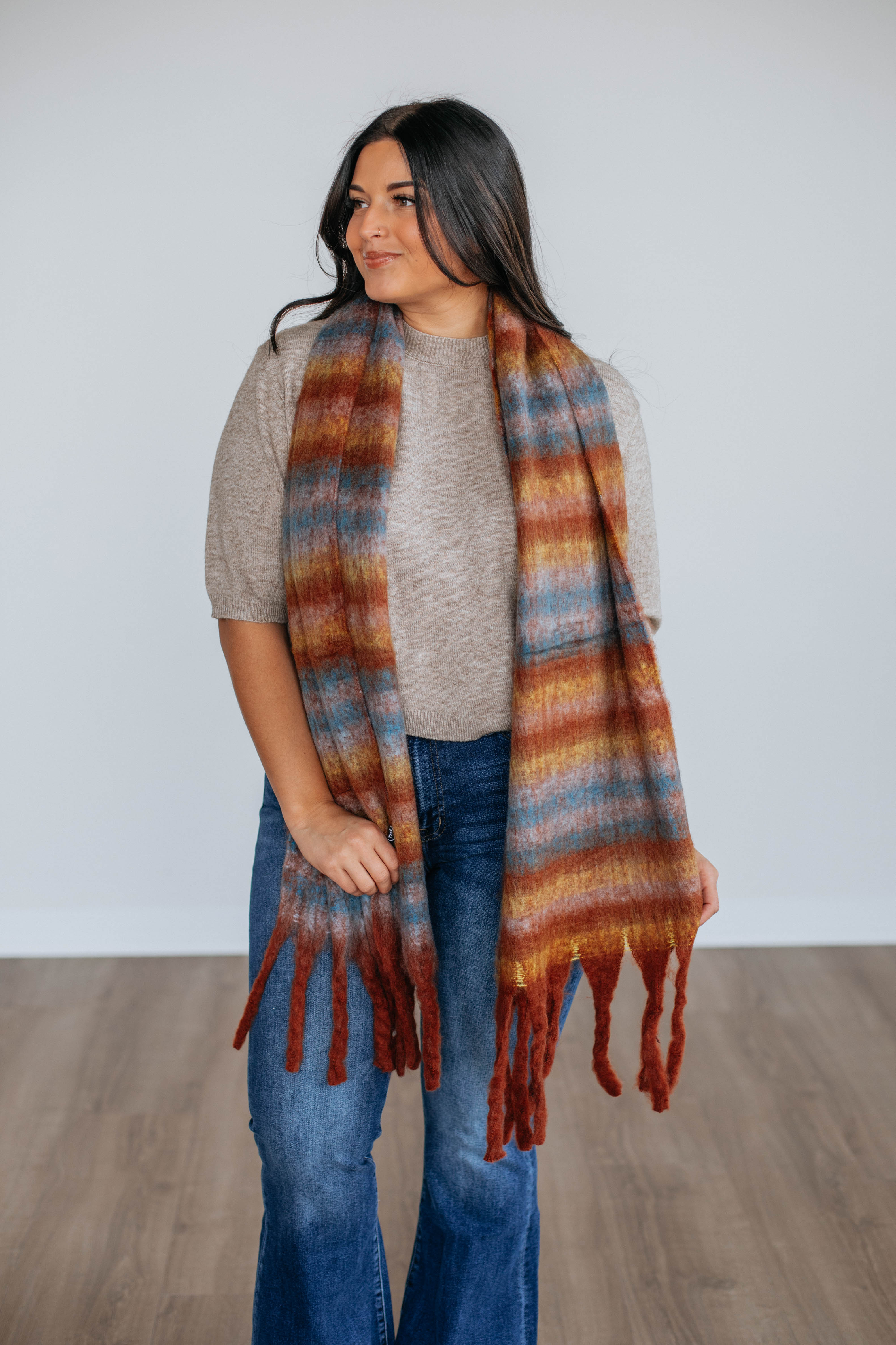 Andraya Colorblock Scarf - Stylish Rust Orange Winter Fashion Accessory for Women - Perfect for Cold Weather, Office Wear & Holiday Outfits