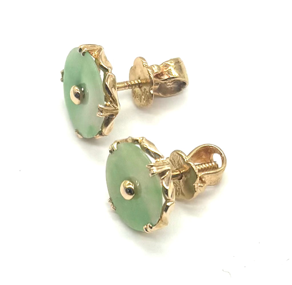 18K Gold Green Jade Flower Screw Back Earrings for Women - Elegant Vintage Style Dangle Earrings for Wedding, Party & Special Occasions