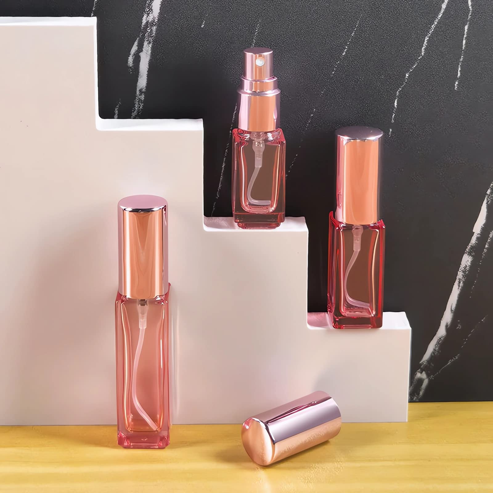 LusDoly 4 Pack 30ml Pink Glass Perfume Spray Bottles - Refillable Travel Perfume Atomizer for Women, Essential Oils, Cosmetic & Cleaning Liquids | Perfect for Travel, Gym, Purse & Home Fragrance Organization