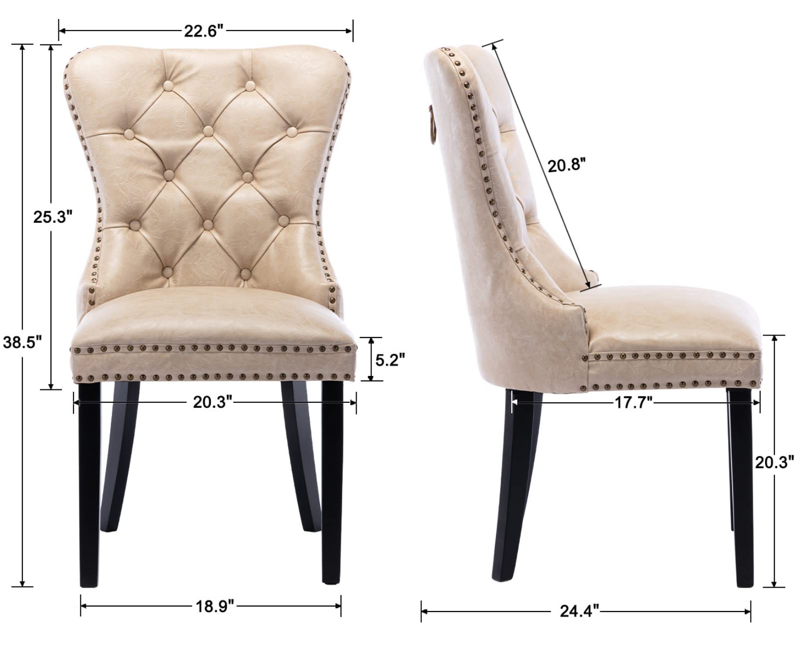 EALSON Mid Century Modern Dining Chairs Set of 2 - Tufted Leather Upholstered Kitchen Side Chairs with Wood Legs & Nail Head Trim - Beige with Ring Design - Perfect for Dining Room, Kitchen Island or Living Room Seating