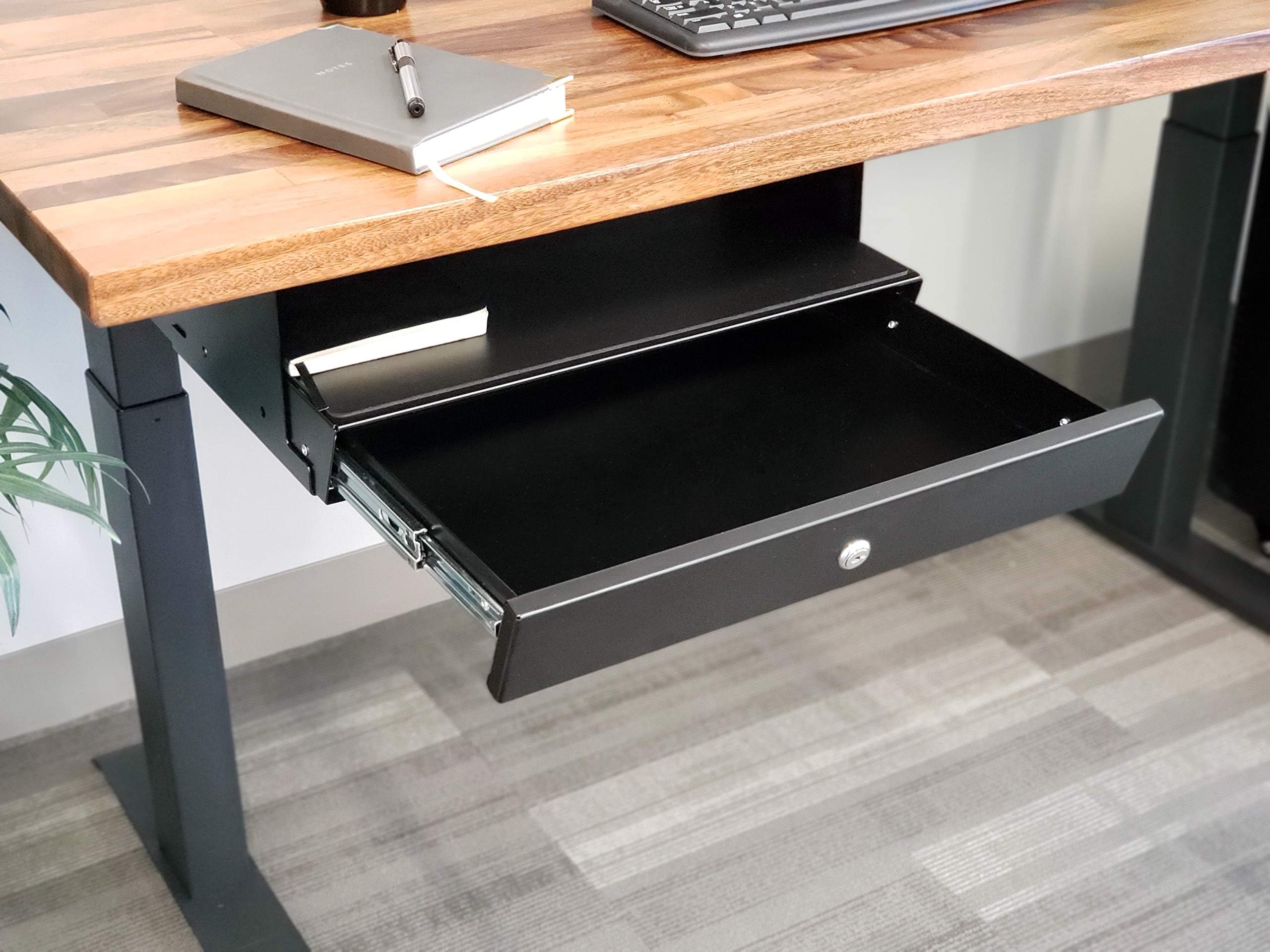 Under Desk Drawer Organizer for Standing Desks - Lockable Sliding Storage with Padded Laptop Shelf (Black) - Perfect for Office, Home Workspace & Ergonomic Setup