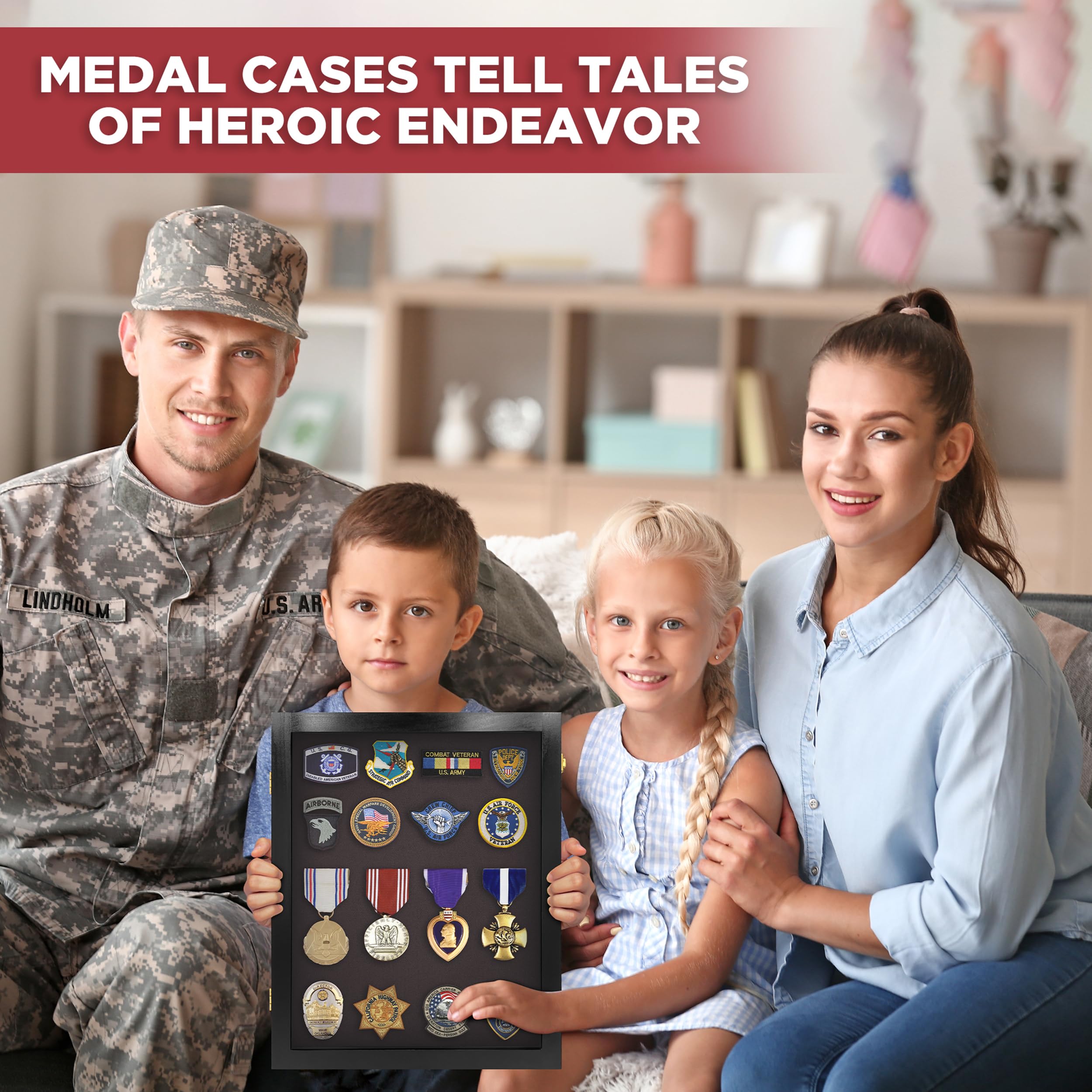 Small Acrylic Medal Display Case - Award & Patches Wall Cabinet in Black | Perfect for Showcasing Trophies, Badges, and Military Insignia at Home or Office
