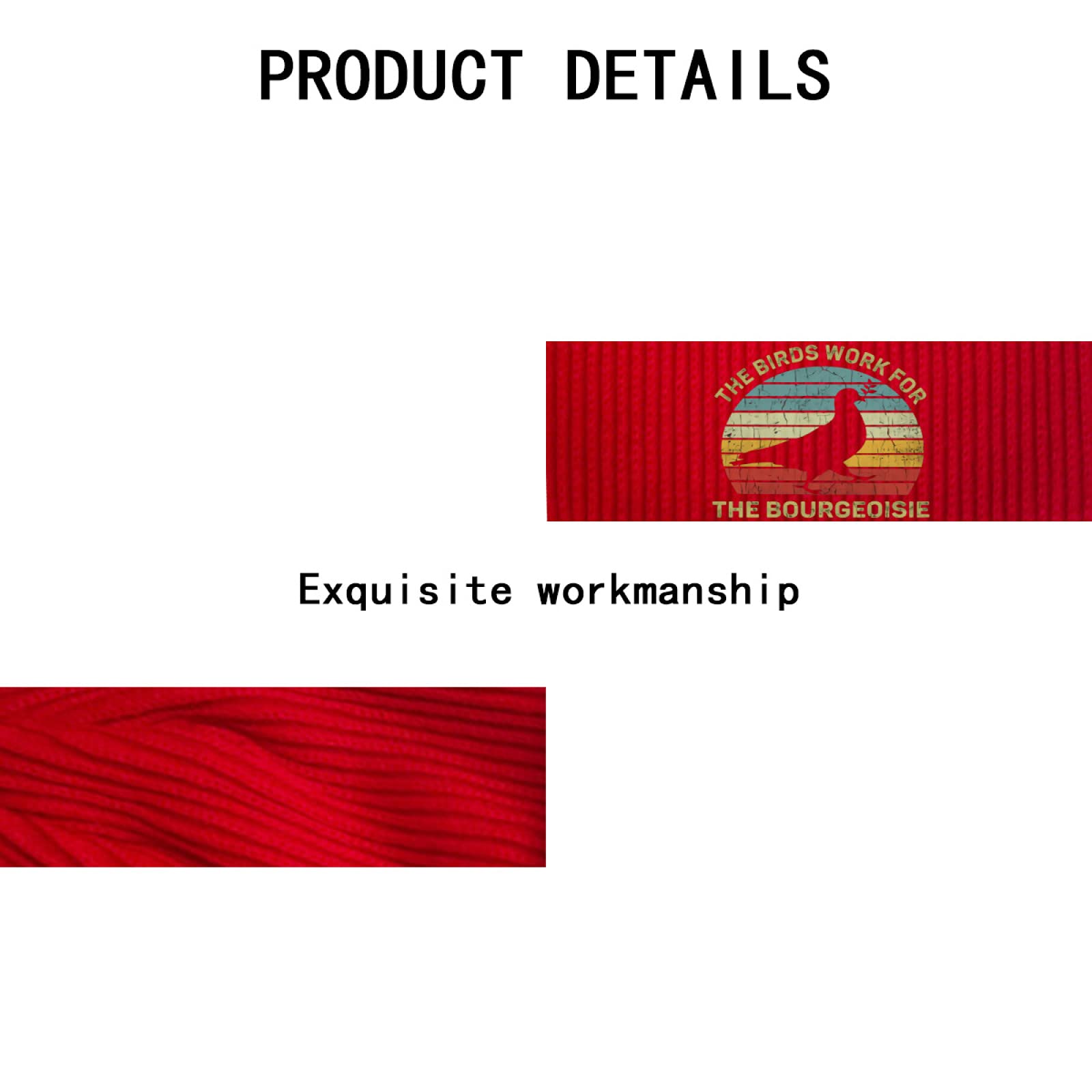 Funny Conspiracy Theory Beanie - 'Birds Work for The Bourgeoisie' Red Knit Skull Cap for Men, Women & Kids | Unisex Cuffed Winter Hat for Outdoor Activities, Streetwear & Gift Giving