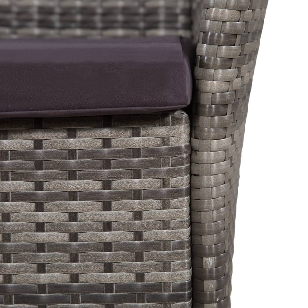 vidaXL 5-Piece Patio Dining Set with Glass Tabletop, Gray Poly Rattan Chairs with Cushions & Steel Legs - Outdoor Furniture for Garden, Backyard, and Poolside Dining