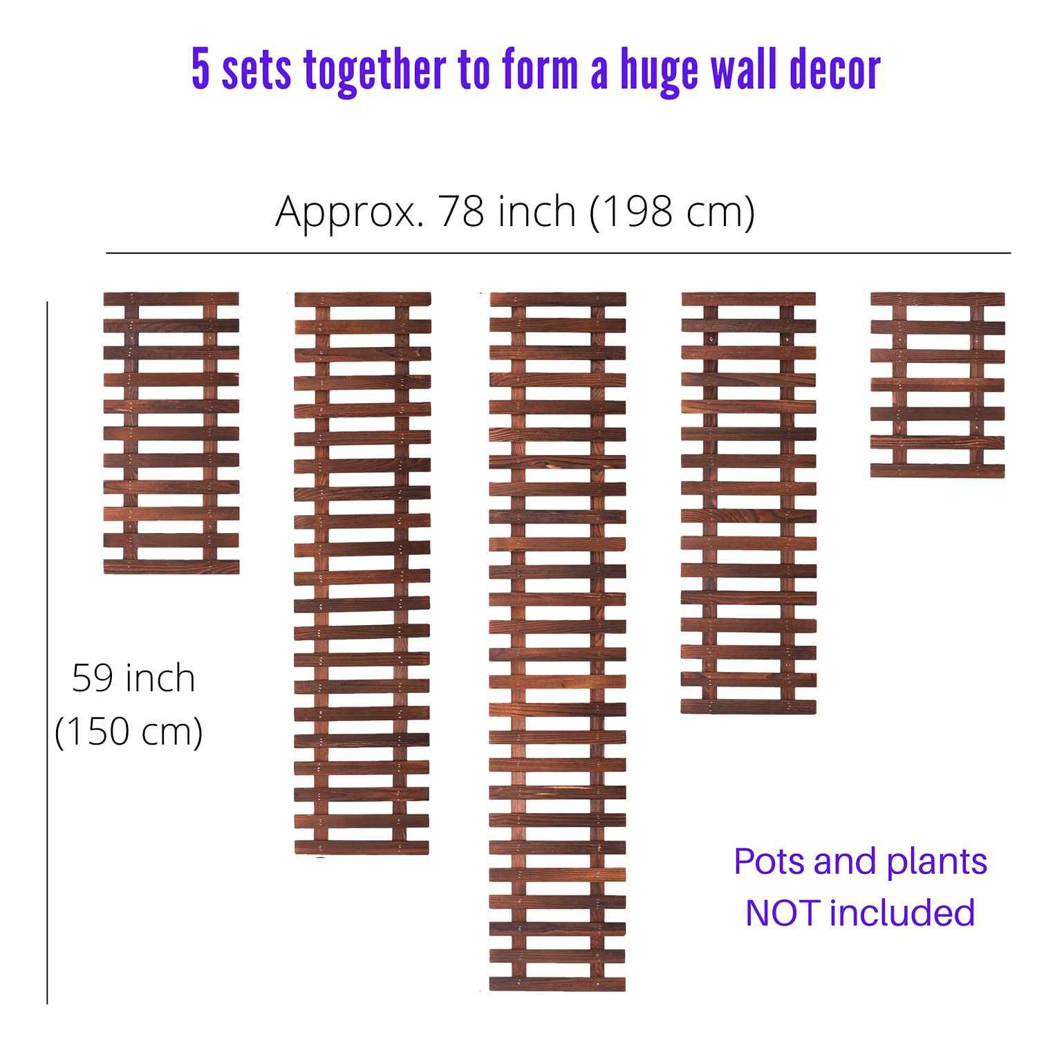 LaLaGreen 10-Pack 4 Inch White Hanging Flower Pots with 5-Piece Wooden Plant Holder Set - Vertical Herb Garden Kit for Indoor/Outdoor Decor, Wall Mounted Large Wooden Planter for Balcony, Patio & Home Gardening