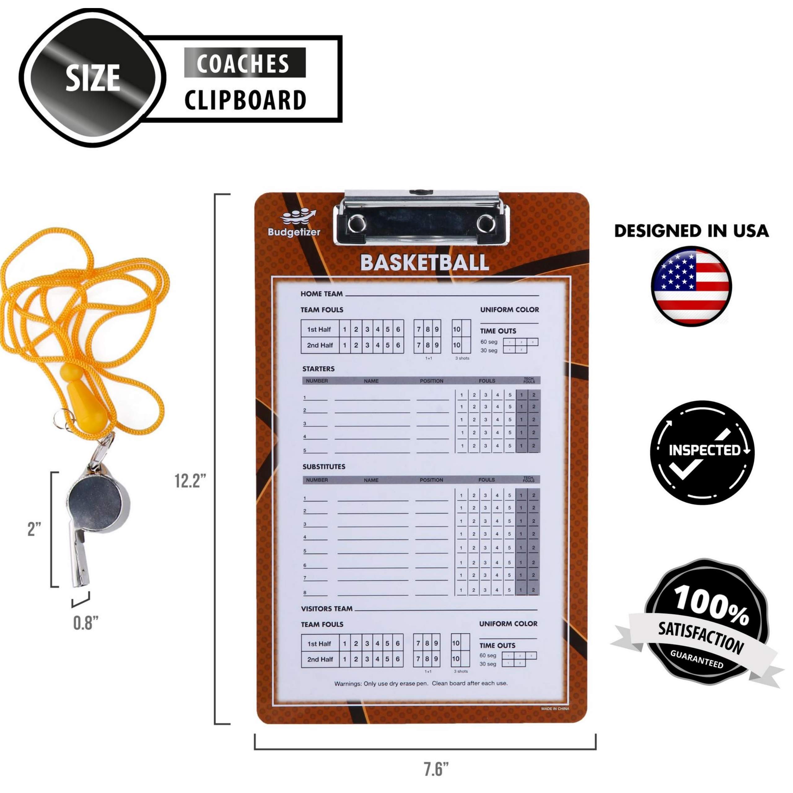 Dry Erase Coaches Clipboard with Whistle & Markers - Double Sided Whiteboard for Sports Coaching, Practice Drills & Game Strategies | Perfect for Football, Basketball & Soccer Coaches