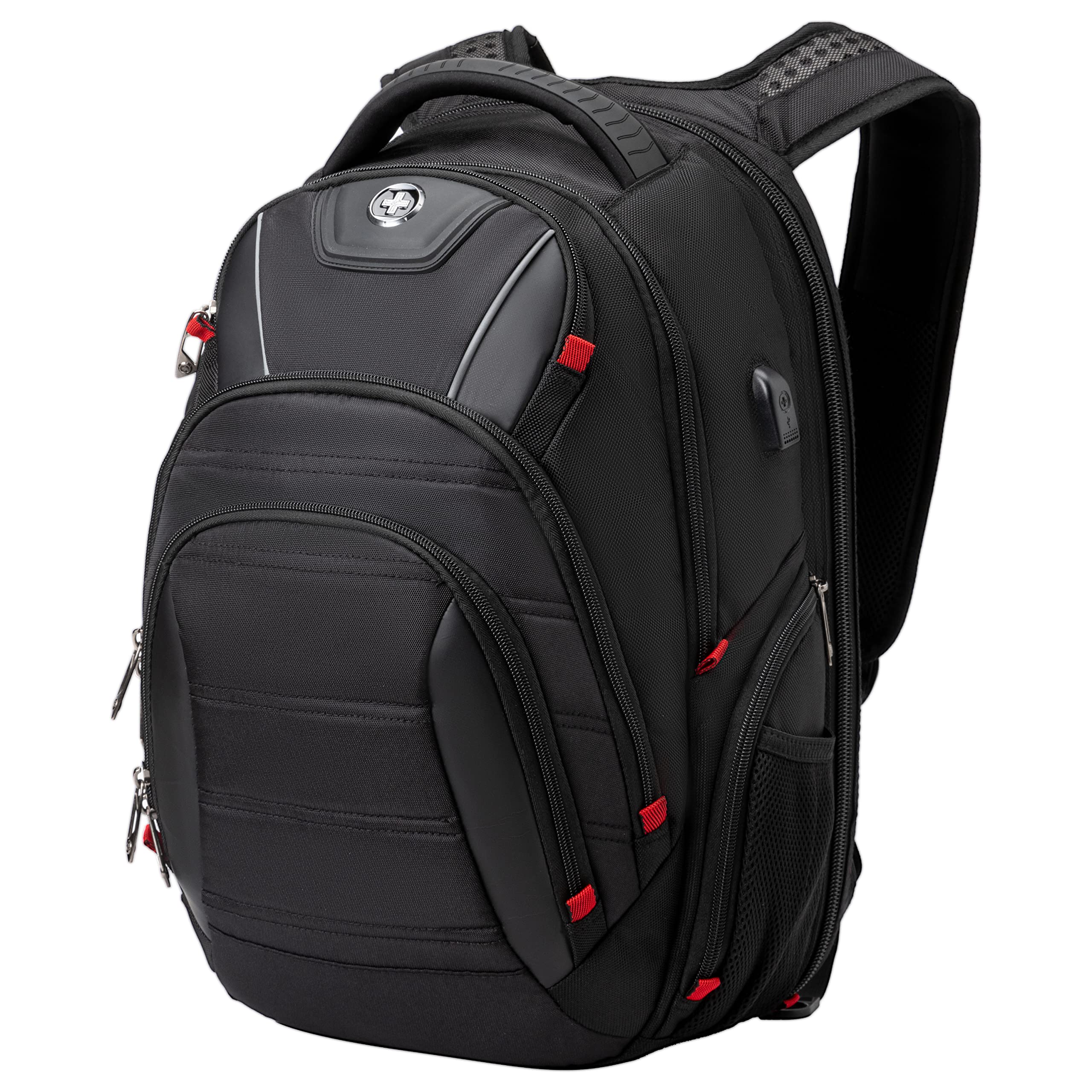 Swissdigital Men's Travel Backpack - TSA Approved USB Charging & RFID Protection Business Laptop Backpack Fits 15.6 Inch Notebook - Perfect for Business Trips, Commuting & Air Travel - Black (J14-BR)