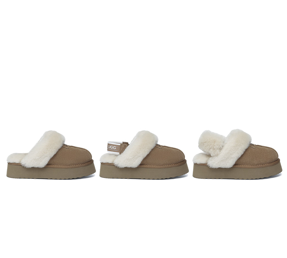 Australian Shepherd® Women's 3-Way Style UGG Slippers - Removable Wool Strap Slingback Platform Suzie - Cozy House Shoes for Indoor/Outdoor Wear, Perfect for Winter Comfort & Lounge Relaxation