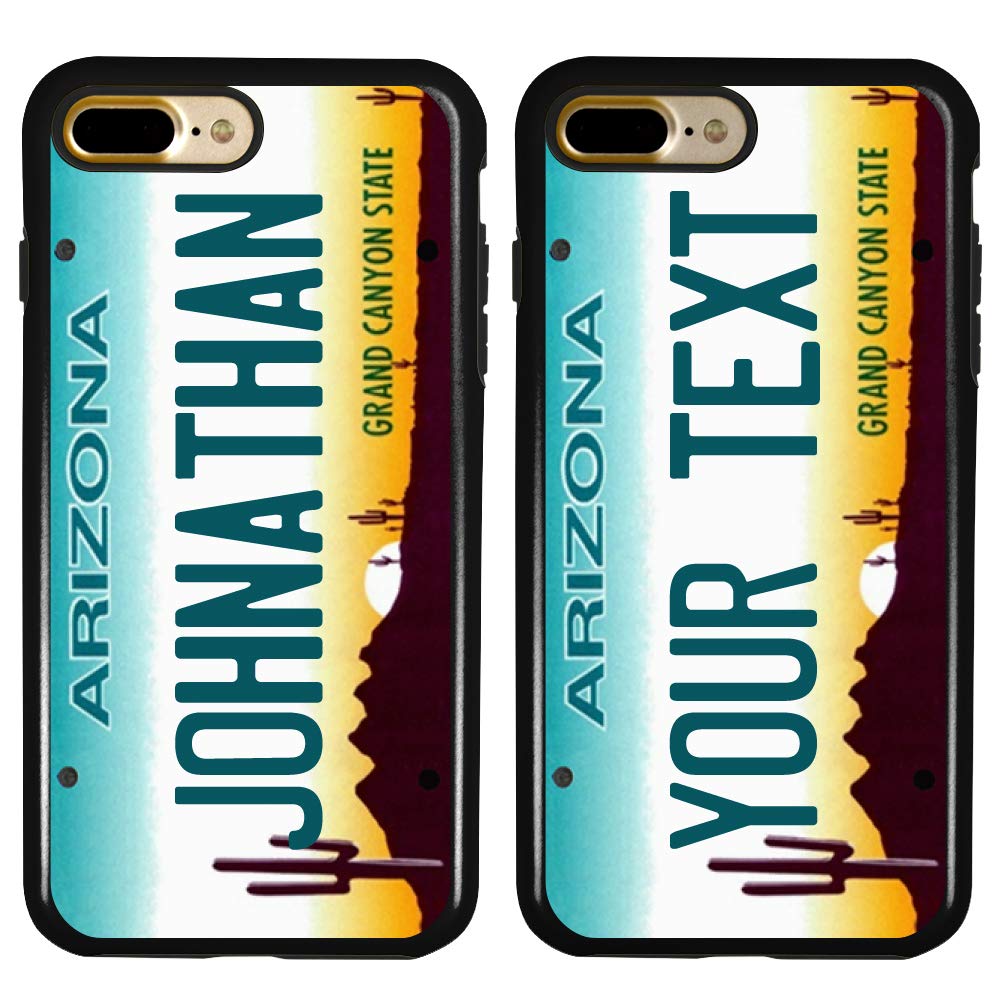Custom Hybrid Arizona License Plate Case for iPhone 7 Plus & 8 Plus - Personalized Protective Phone Cover with Unique Design - Perfect for Travel, Gifts & Showcasing State Pride (Black)