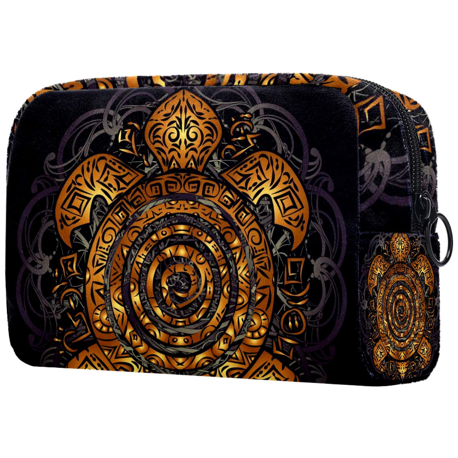 Women's Travel Makeup Bag - Polynesian Sea Turtle Tattoo Cosmetic Organizer for Toiletries & Purse