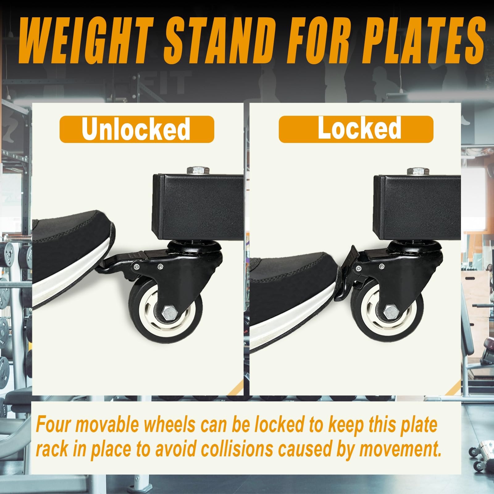 Upgraded Movable Weight Plate Rack with Wheels - Portable Bumper Plate Holder Stand for Weight Storage - Heavy Duty Vertical Weight Tree for Home Gym - Perfect for Strength Training & Workout Organization