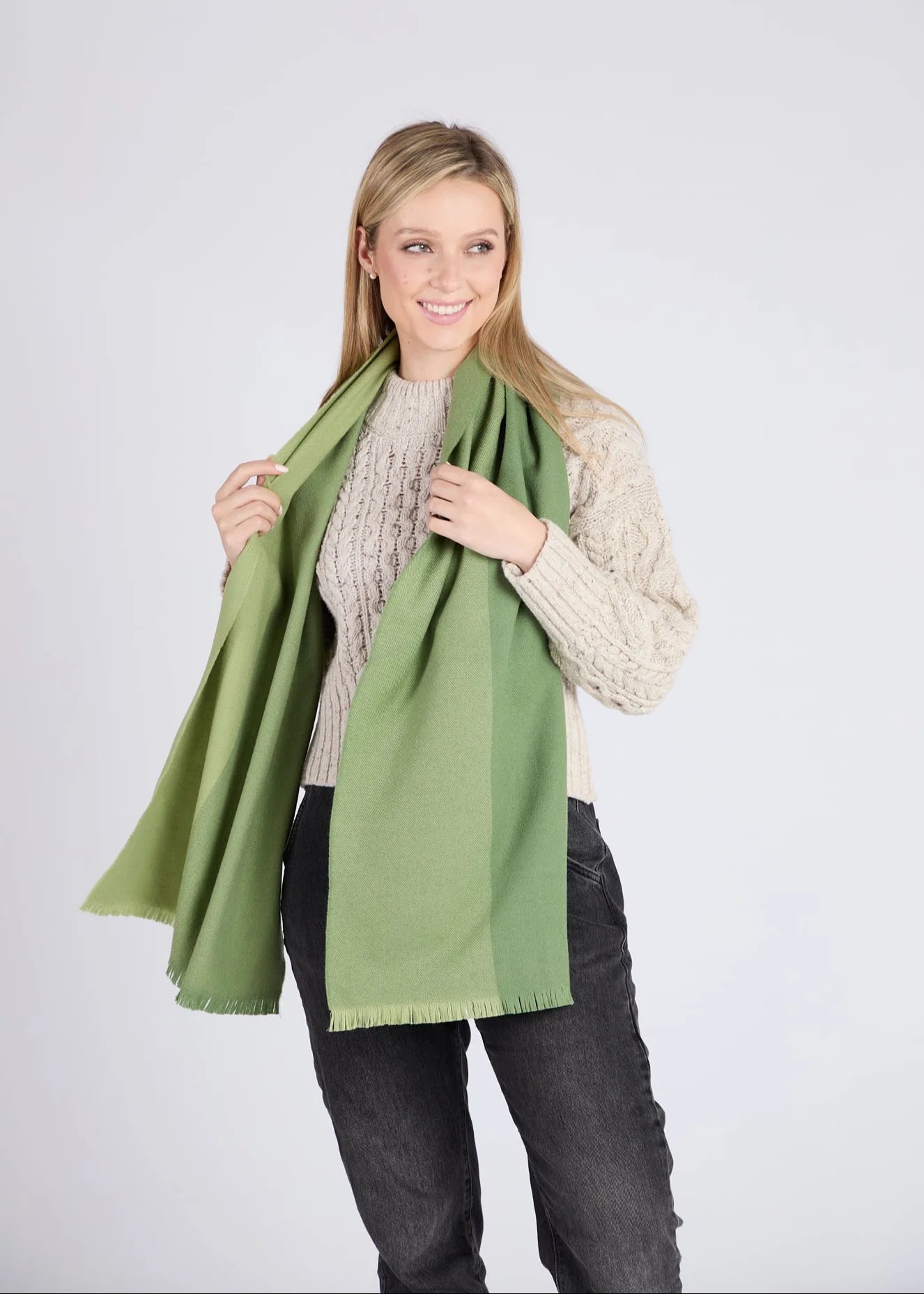 Foxford Giant Merino Wool Scarf - Soft Warm Winter Accessory with Four Green Stripes | Perfect for Cold Weather, Outdoor Activities & Fashion Styling