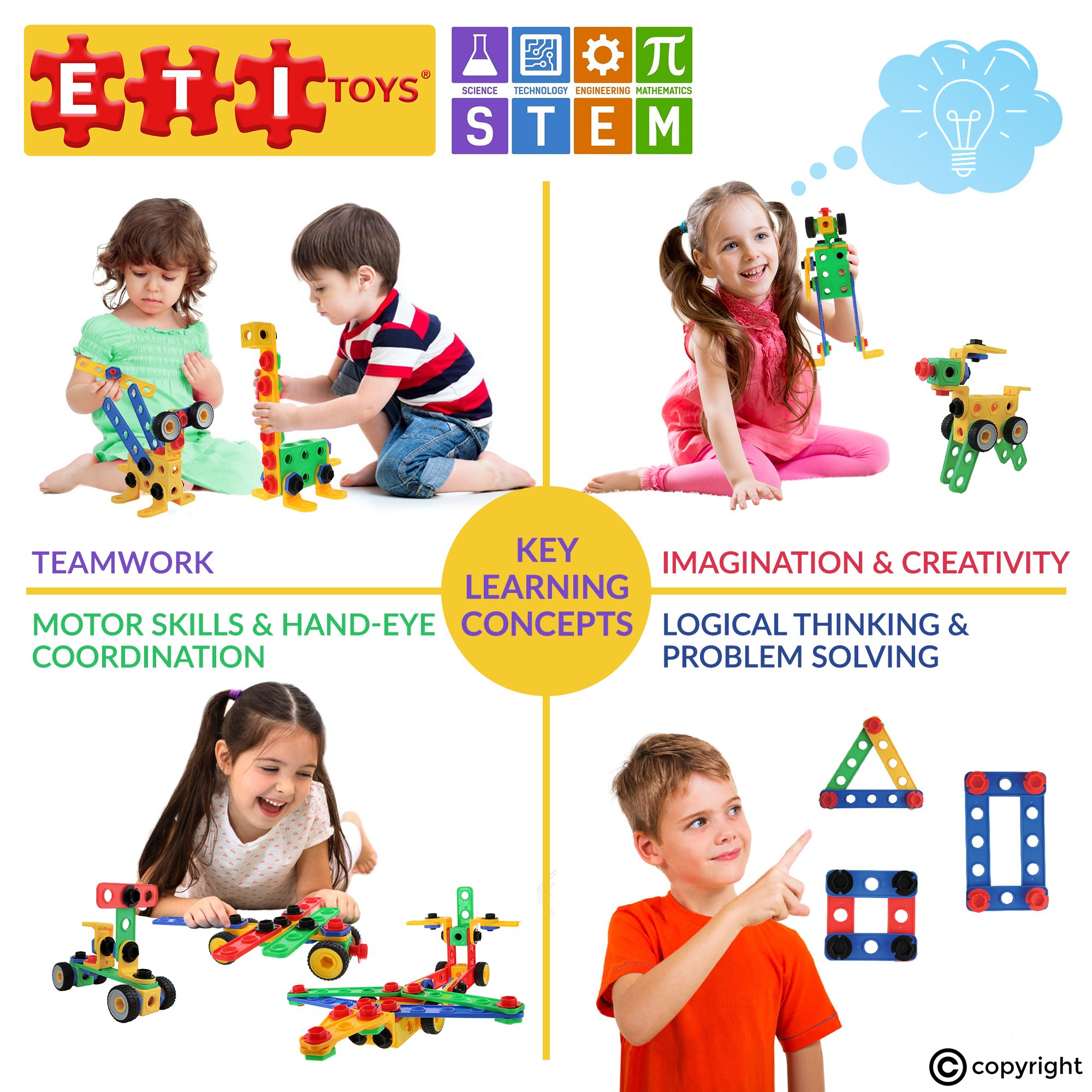 ETI Toys STEM Learning Educational Building Blocks Set - 101 PCS Construction Engineering Kit for Kids Ages 3-5 | Creative Fun STEM Toys Gift for Boys & Girls | Perfect for Classroom Learning, Birthday Gifts & Early Childhood Development
