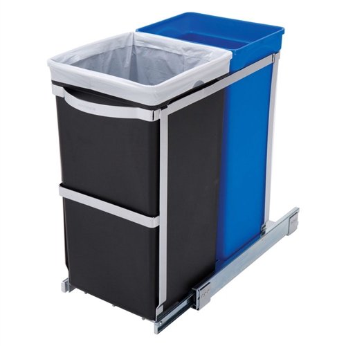 Under Cabinet Pull Out Recycling Bin - Blue & Black Trash Can for Kitchen Waste, Perfect for Sorting Recyclables Under Counter Space