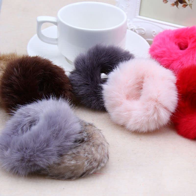 Trendy Club™ 6 Pack Faux Fur Scrunchies with Pompom Balls - Soft Fluffy Hair Ties for Women & Girls - Perfect for Ponytails, Buns & Everyday Hair Accessories (Great Gift Idea)