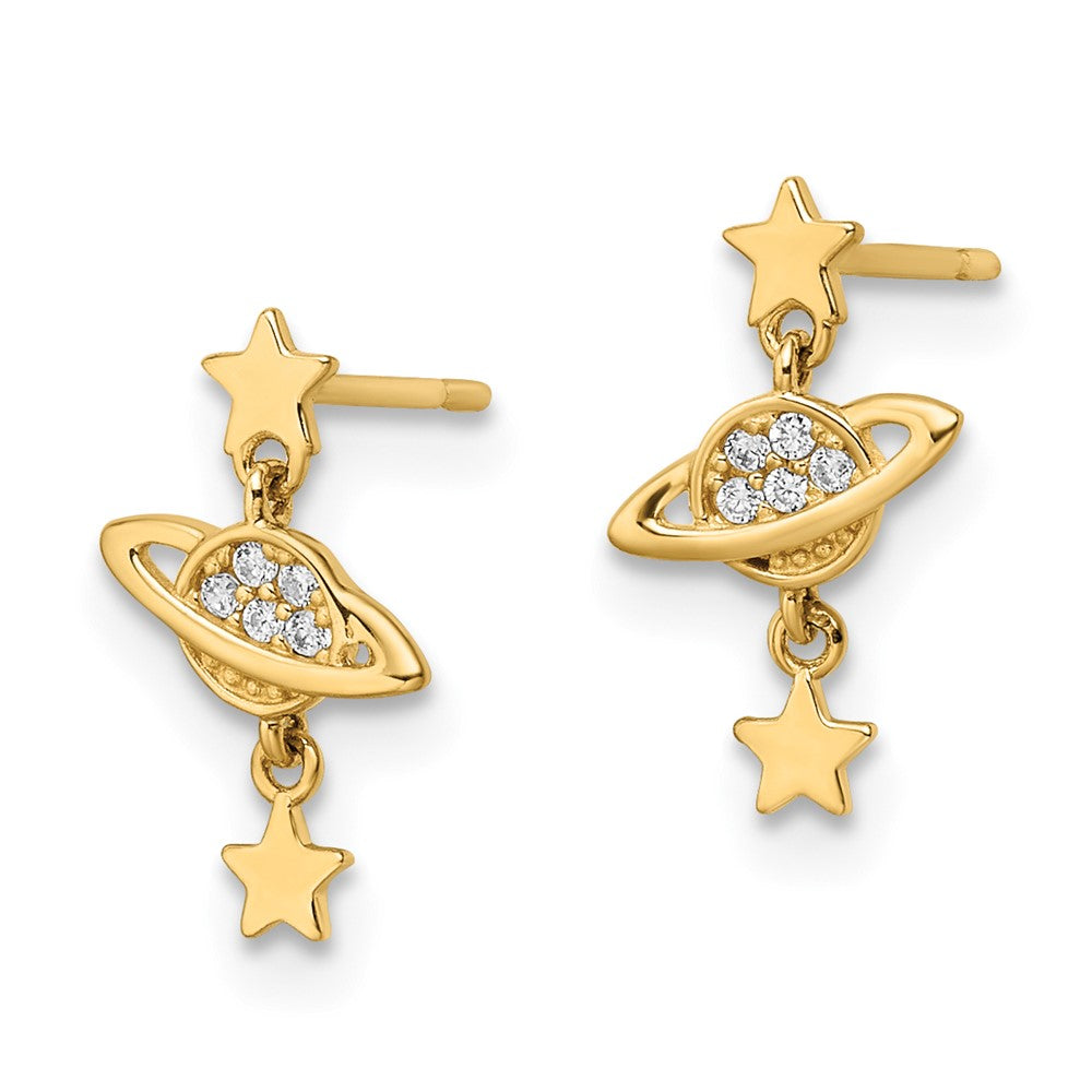 CZ Gold Saturn & Stars Dangle Earrings for Women - Elegant Celestial Jewelry for Parties, Date Nights & Special Occasions - Model YE2050