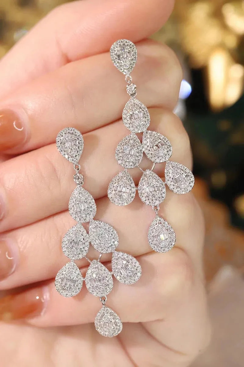 18K White Gold Diamond Drop Earrings for Women - 1.8 Carat Real Natural Diamonds, Luxury Shiny Design - Perfect for Senior Banquets, Weddings & Special Occasions