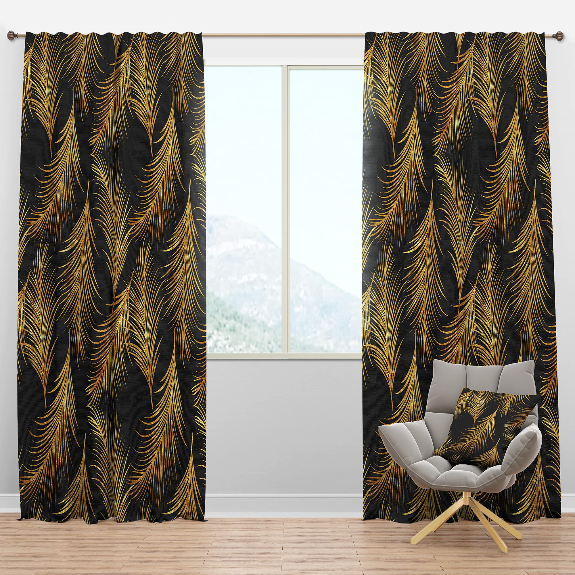 DesignQ Blackout Curtains - Golden Tropical Leaves Pattern Thermal Insulated Drapes for Bedroom & Living Room (52x84, Single Panel) - Perfect for Privacy, Light Blocking & Energy Savings