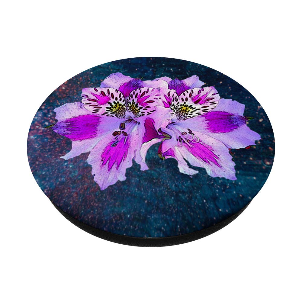 Lily Alstroemeria Pelegrina Botanical Purple Hibiscus Flower PopSockets PopGrip - Interchangeable Phone & Tablet Stand with Swappable Base | Perfect for Work, Travel & Daily Use