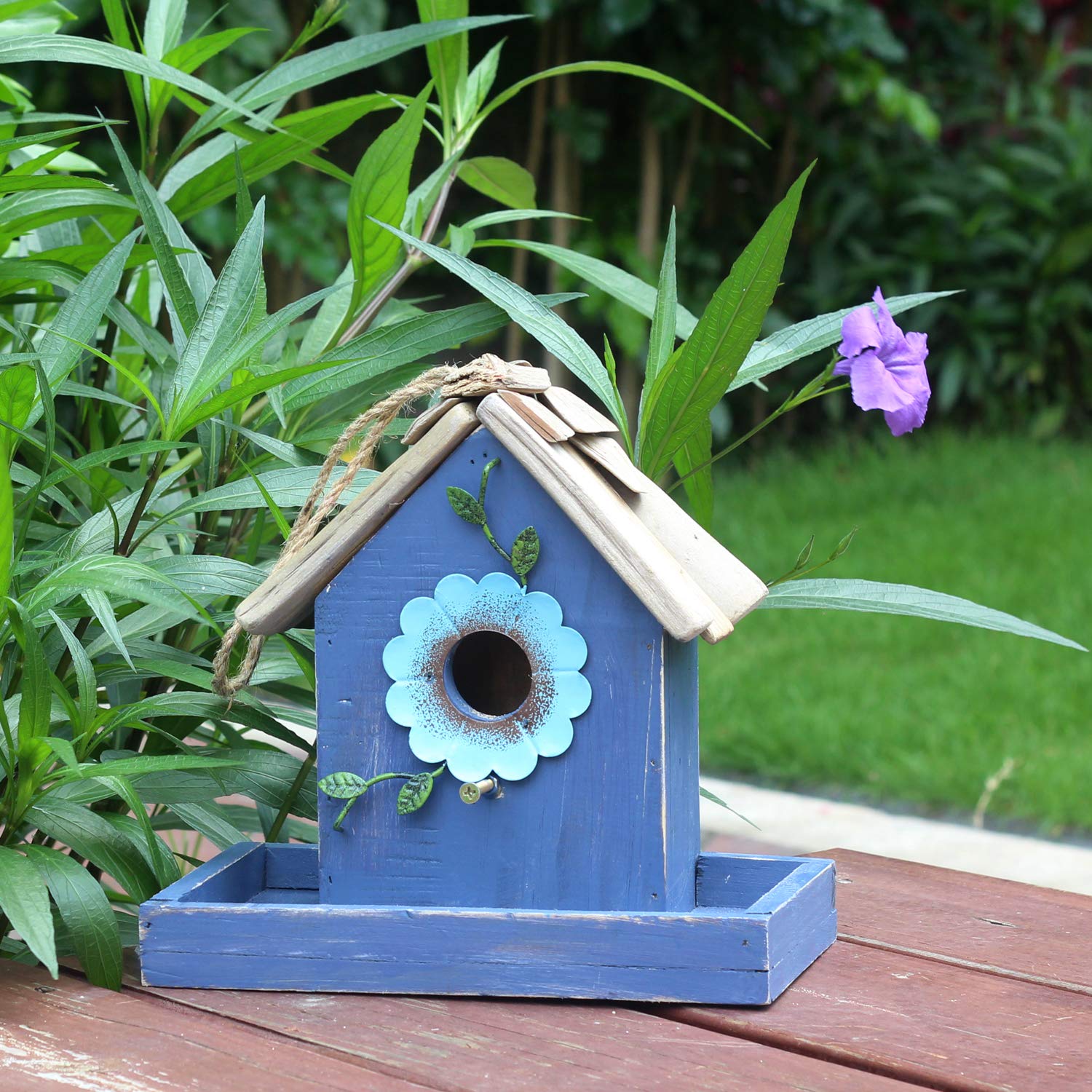 **Handcrafted Wooden Bird Feeder House for Outdoor Hanging - Bluebird House Feeder Hut - Perfect for Garden, Backyard & Bird Watching**