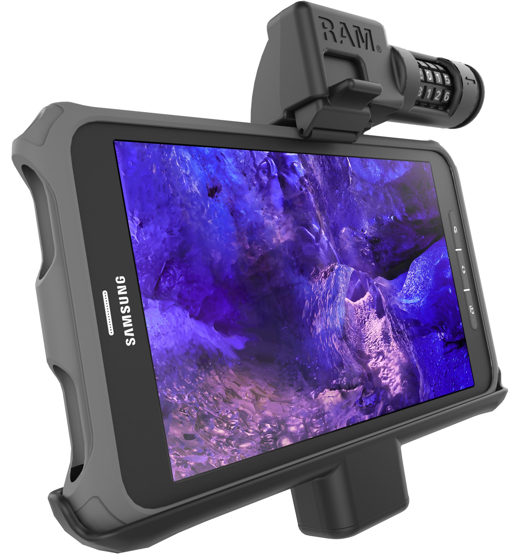 RAM-HOL-SAM7PCLU 三星Galaxy Tab Active2 车载支架 带密码锁 防震防滑 适用于卡车、叉车、工程车等移动设备固定
