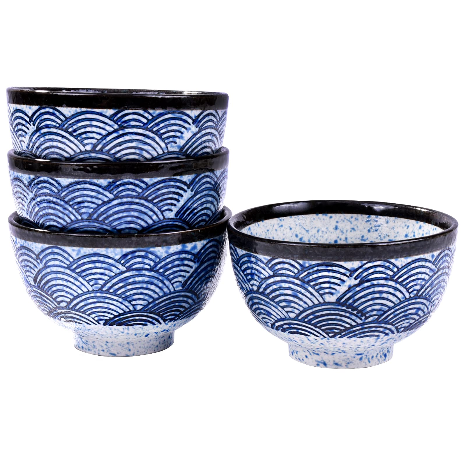 Japanese Rice Bowl Set of 4 - 10.2oz Asian Ceramic Sushi Bowls in Blue - Perfect for Rice, Snacks, Desserts & Sauces - Ideal for Sushi, Ramen, Poke Bowls and Home Dining