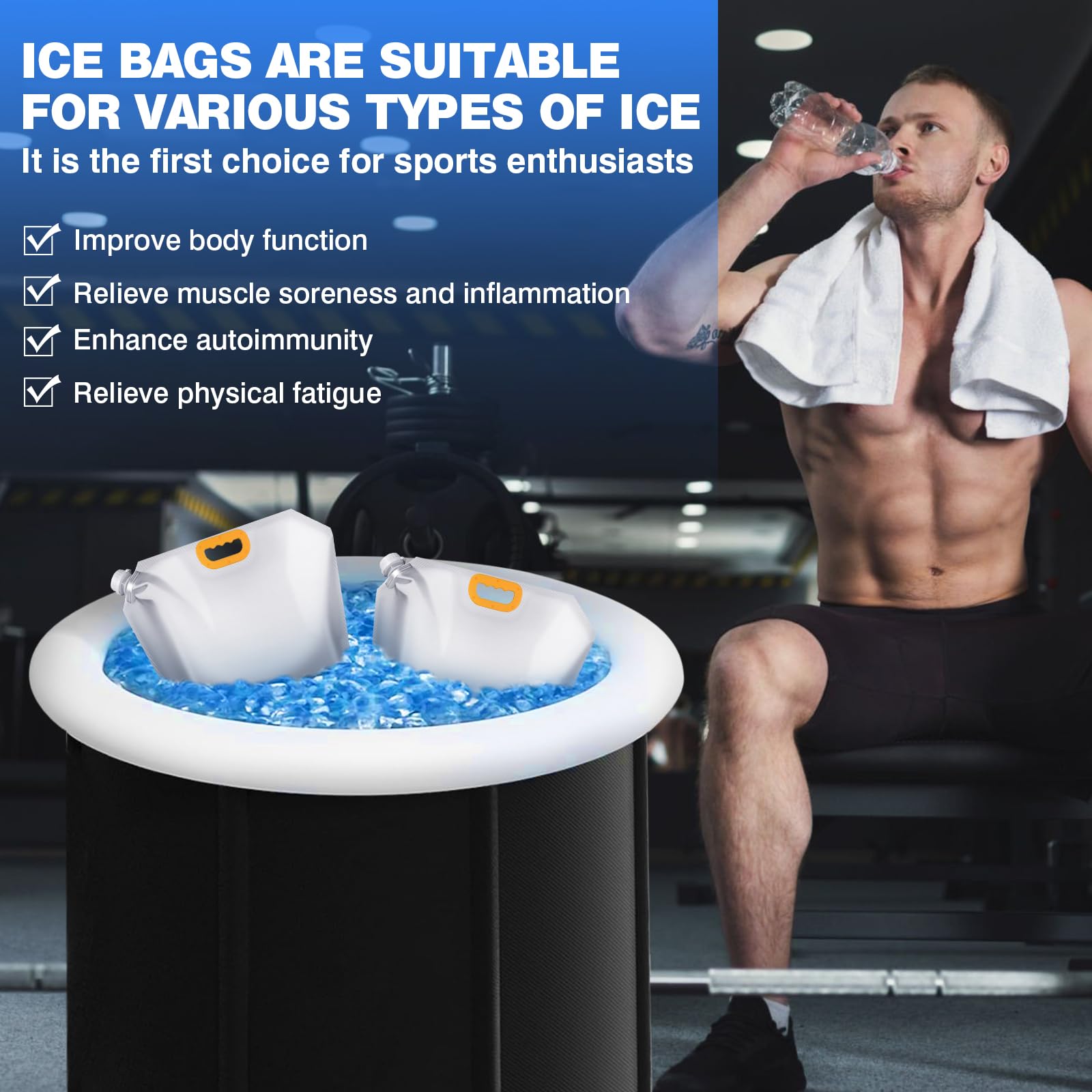 4 Pcs Reusable Ice Bath Bags (5L & 10L) - Portable Cold Plunge Tub Freezer Water Bags for Muscle Recovery, Cold Therapy & Cryotherapy - Perfect for Athletes, Gym, Home Use & Outdoor Activities