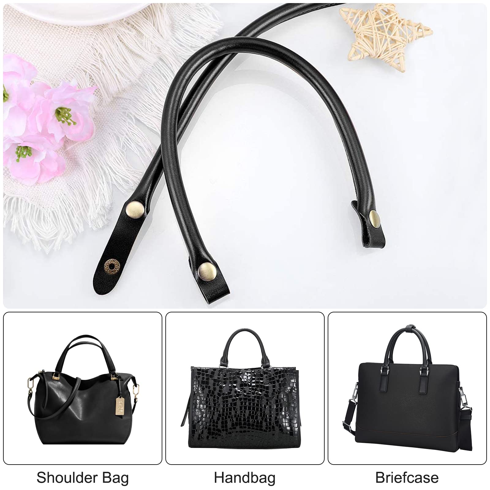 Premium Replacement Handbag Handles Leather Straps with Snap Button - DIY Bag, Purse, Laptop Case & Briefcase Making Accessories - Perfect for Handcrafting, Repairing & Customizing Bags