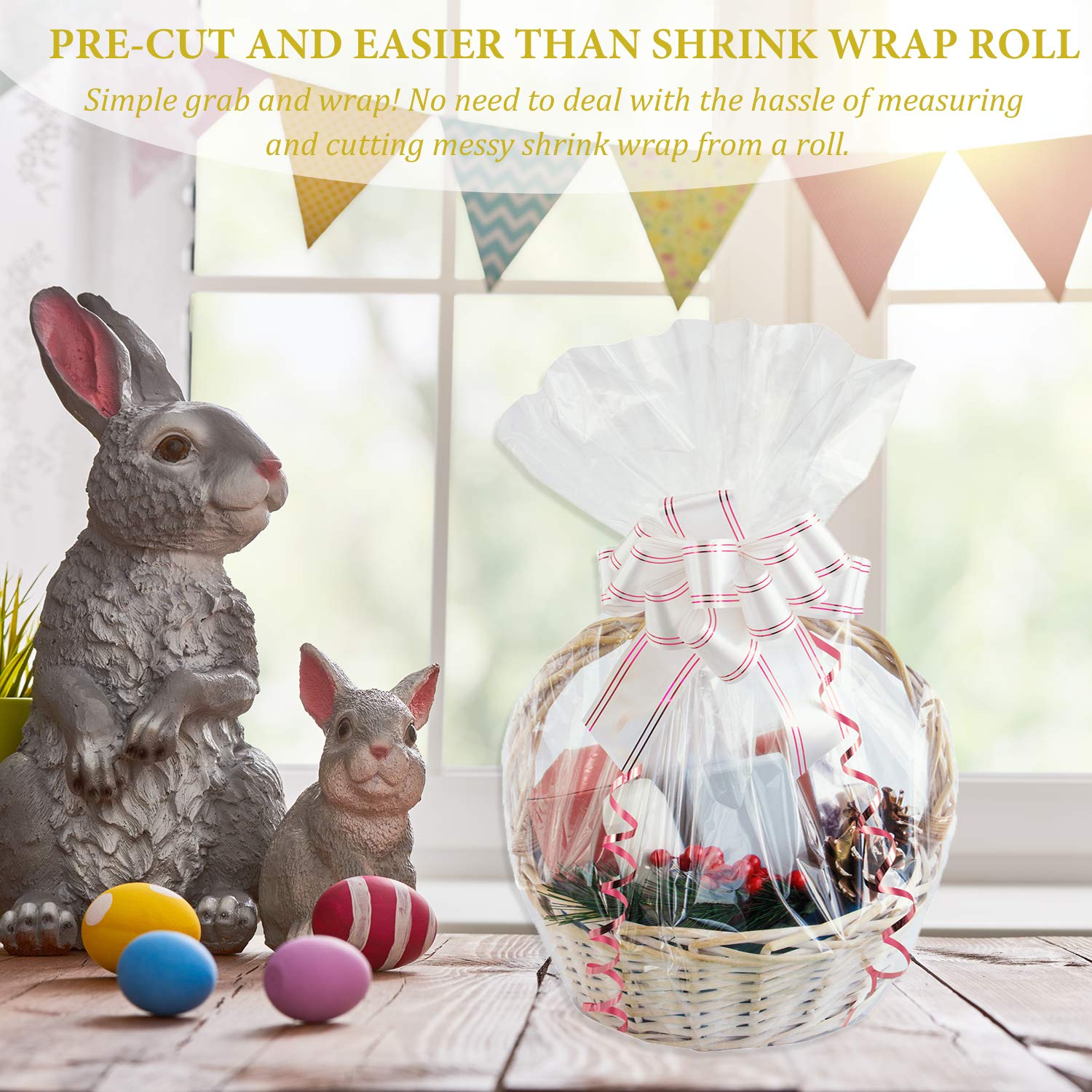 Morepack 20x20 Inches Clear PVC Easter Heat Shrink Wrap Bags - 20 Pieces for Gift Baskets, Party Favors & Holiday Packaging | Perfect for Easter Treats, Chocolate Baskets & DIY Gift Wrapping