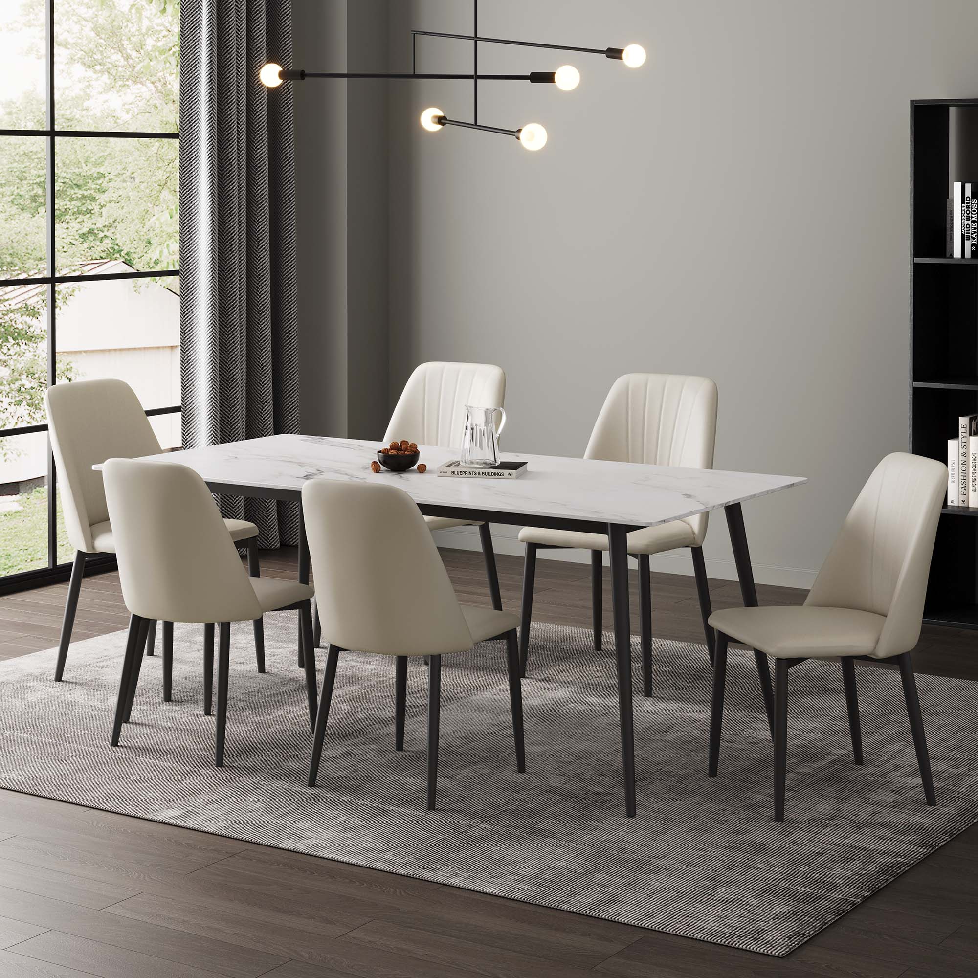 Chester Upholstered Dining Side Chairs Set of 2 - Off White Fabric - Modern Kitchen & Dining Room Furniture for Home Decor