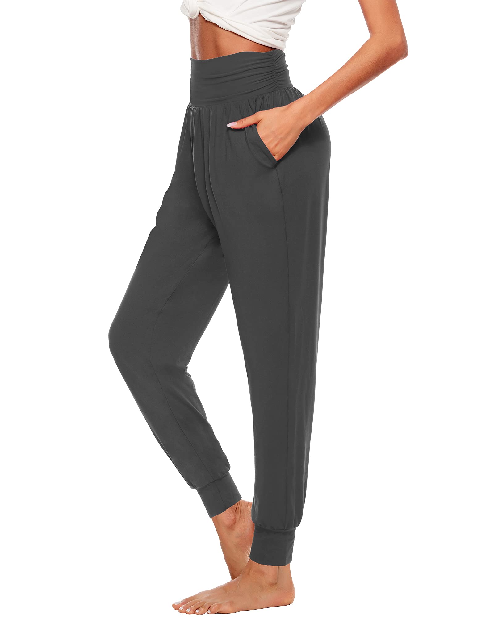 THANTH Women's High Waist Jogger Pants - Loose Fit Yoga Harem Sweatpants for Workout, Lounge & Running with Pockets | Comfy Stretch Jersey Fabric for Gym, Travel & Casual Wear