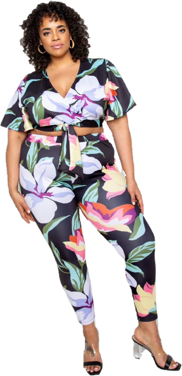 Plus Size Women's Floral Print Jogger Pants & Top Set - Casual Lounge Wear, Travel Outfit for Comfort & Style - Perfect for Home, Gym, Running Errands