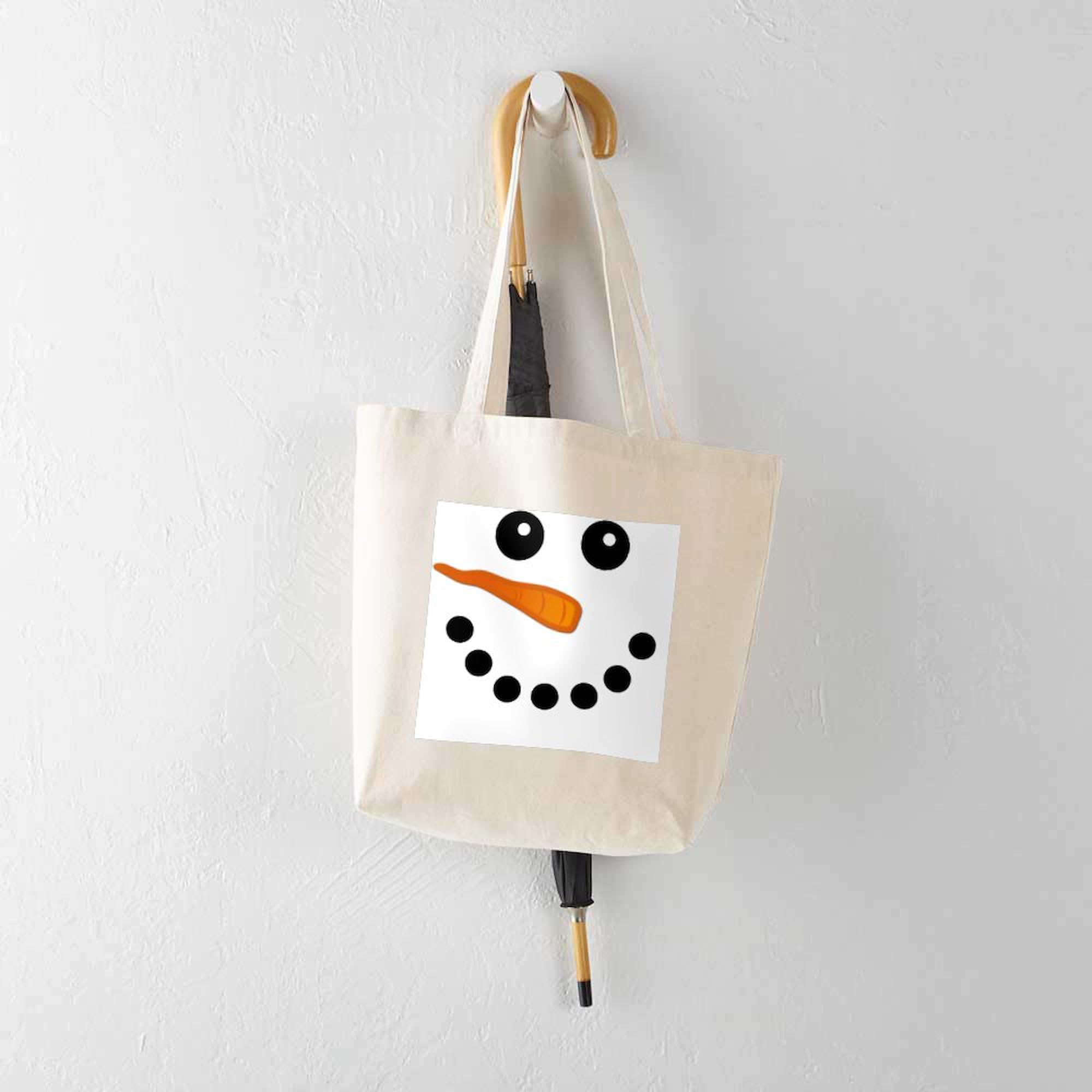 Snowman Face Tote Bag - Natural Canvas Reusable Shopping Bag for Groceries, Beach & Holiday Gifts | Eco-Friendly Christmas Gift Idea