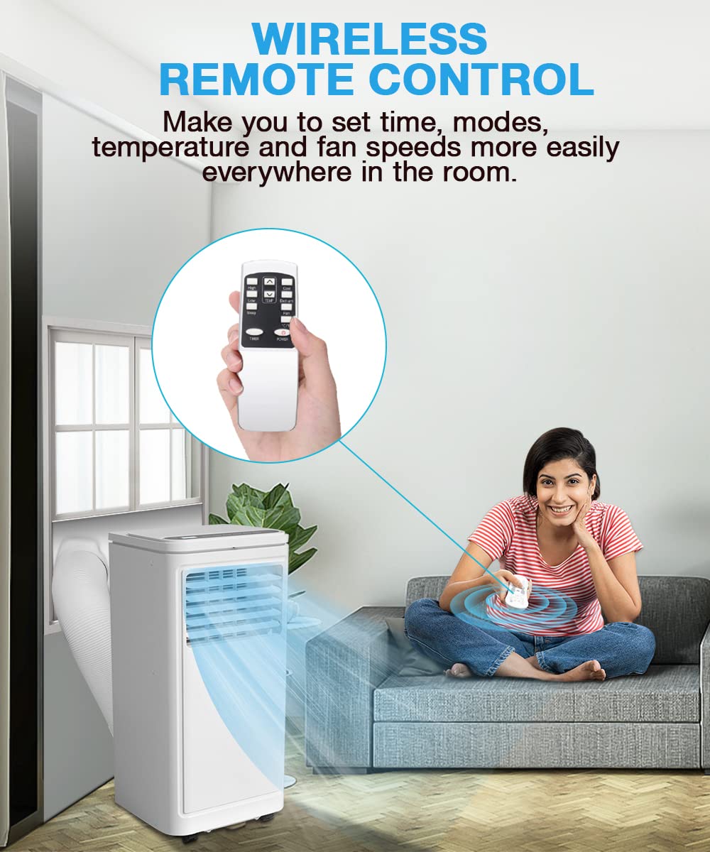 Joy Pebble 8000 BTU Portable Air Conditioner for Rooms up to 350 sq. ft - Compact AC Unit with Dehumidifier, 2 Fan Speeds, 24H Timer & Remote Control - Energy Efficient Cooling for Bedrooms, Offices & Small Spaces