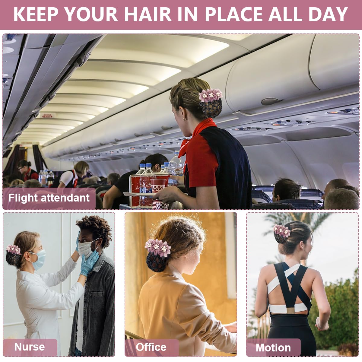 MAYCREATE® Women's Hair Bun Accessories - Elegant Flower Hair Snood Net & Pearl Mesh Bun Maker - Secure Hair Bun Cover for Daily Use, Work & Dance Performances | Perfect for Ballet, Office & Special Occasions