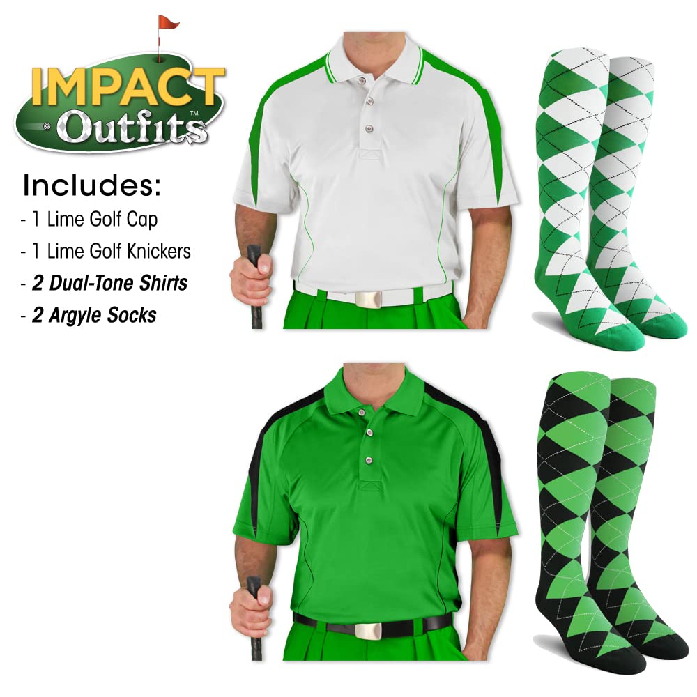 Impact Men's Golf Outfits - Lime Green Performance Polo Shirt & Shorts Set - Moisture Wicking & UV Protection for Comfortable Golfing, Practice & Outdoor Sports