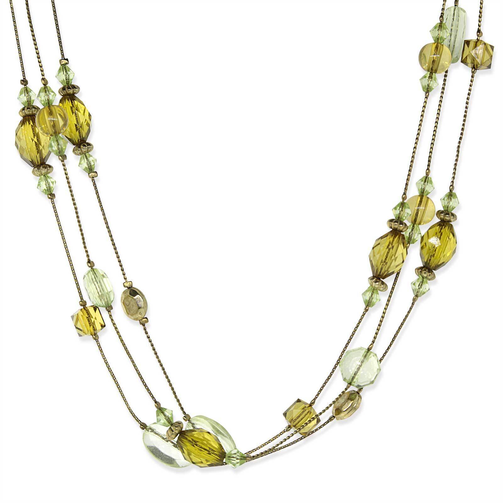 1928 Vintage Brass Olivine Multi-Row Strand Necklace with 16